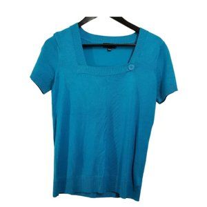 Dalia Viscose Nylon Blend Short Sleeve Medium Blue Sweater With A Square Neck
